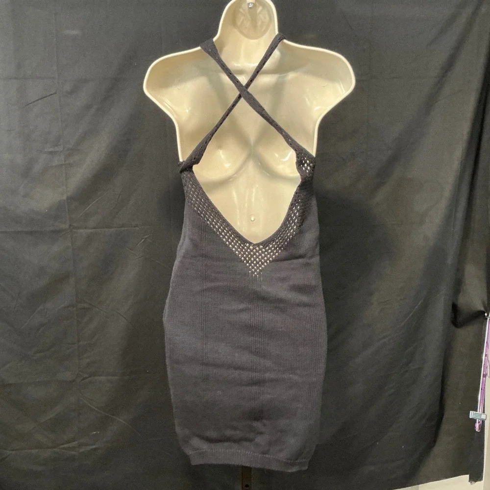 Free People Intimately Black Cross Strap‎ Open Back Knit Mini Dress OB1139506 XS